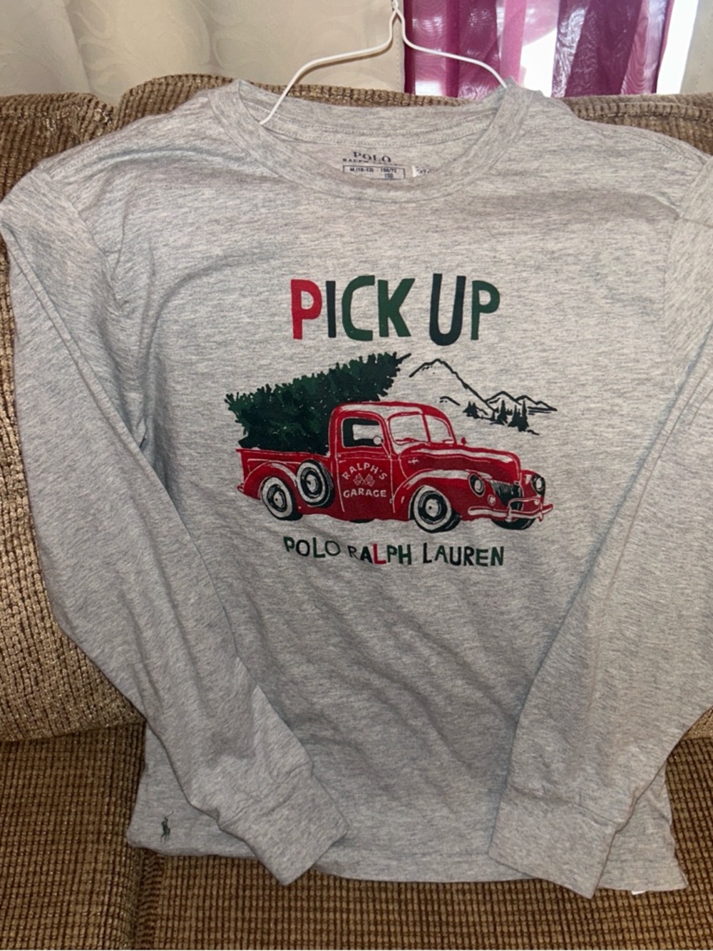 Polo by Ralph Lauren Gray Long-Sleeve Tee with Red Truck and Green Tree